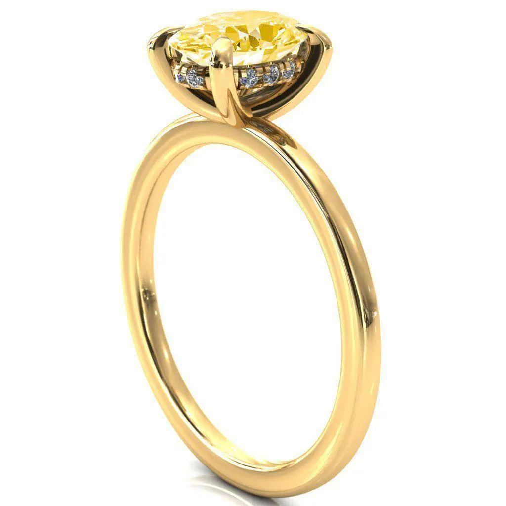 Carmeli Oval Canary Yellow 4 Claw Prong Micro Pave Diamond Rail Engagement Ring