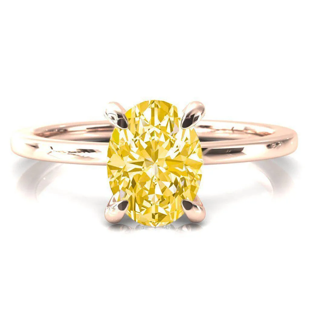 Carmeli Oval Canary Yellow 4 Claw Prong Micro Pave Diamond Rail Engagement Ring
