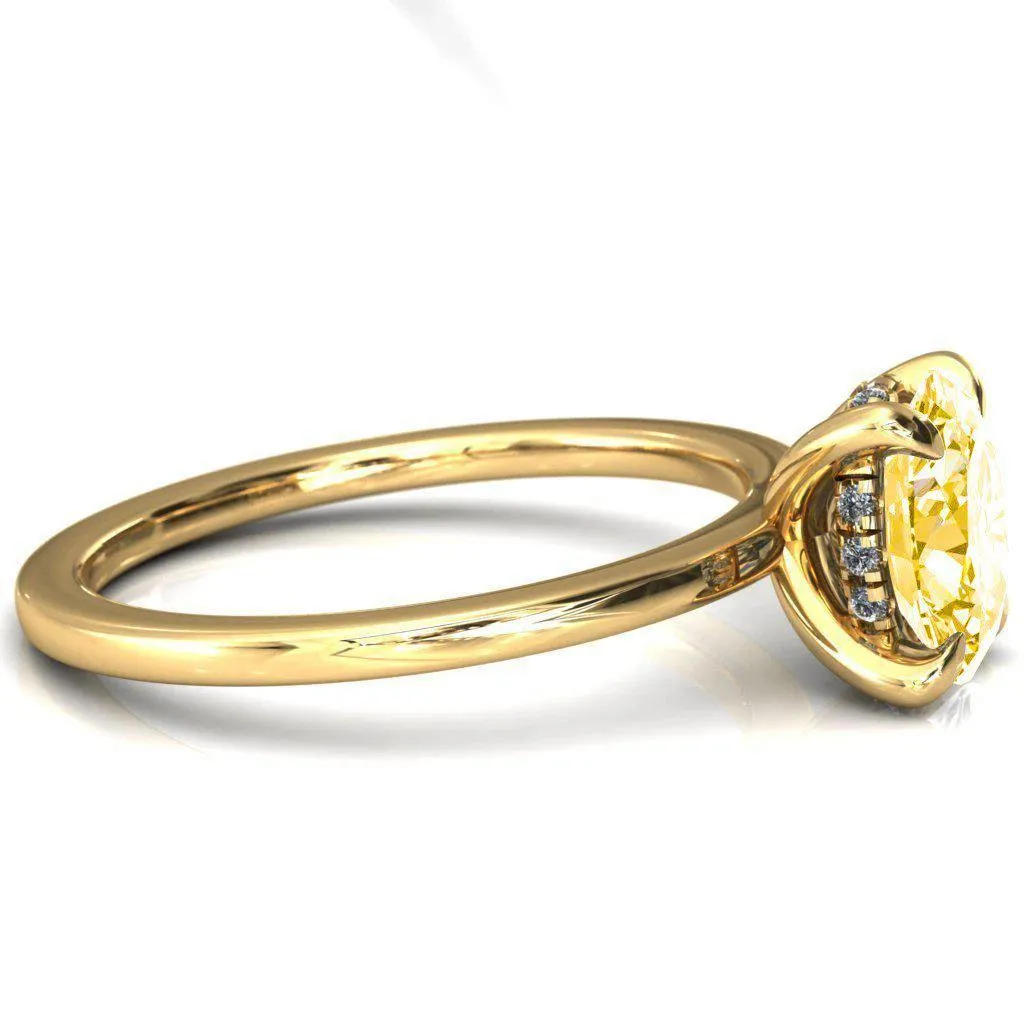 Carmeli Oval Canary Yellow 4 Claw Prong Micro Pave Diamond Rail Engagement Ring