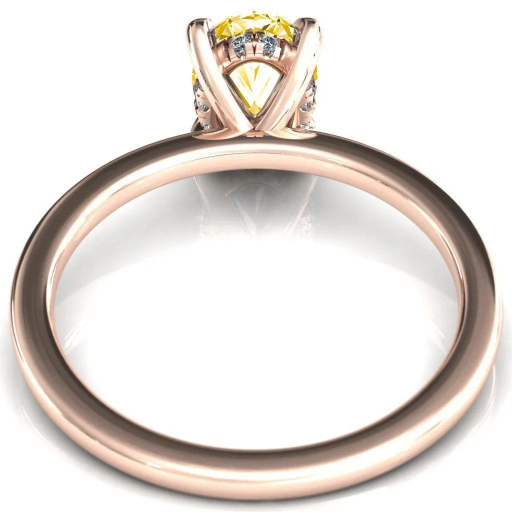 Carmeli Oval Canary Yellow 4 Claw Prong Micro Pave Diamond Rail Engagement Ring