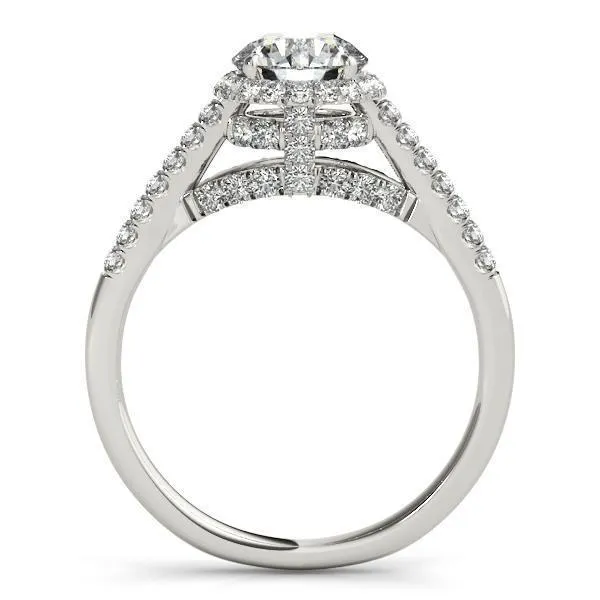 Carole Round Center Stone Cathedral Halo Engagement Ring