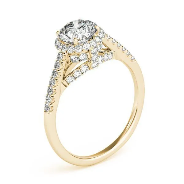 Carole Round Center Stone Cathedral Halo Engagement Ring