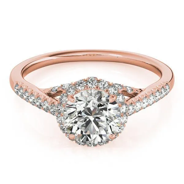 Carole Round Center Stone Cathedral Halo Engagement Ring