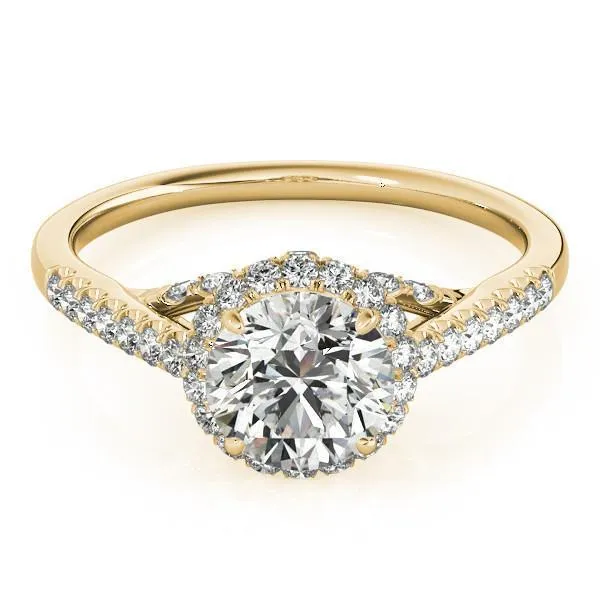 Carole Round Center Stone Cathedral Halo Engagement Ring