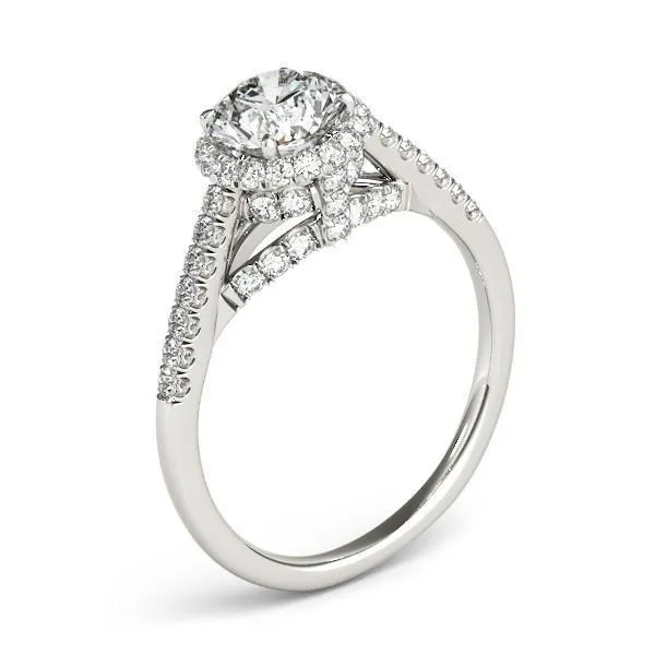 Carole Round Center Stone Cathedral Halo Engagement Ring