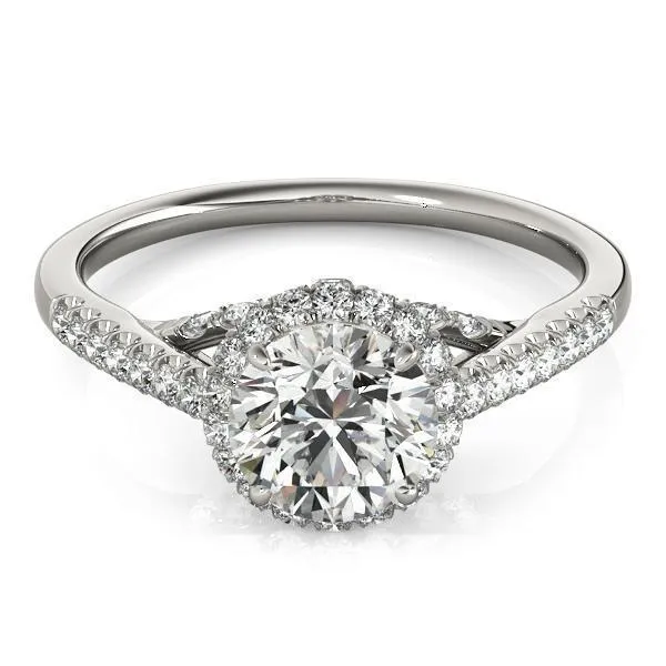 Carole Round Center Stone Cathedral Halo Engagement Ring
