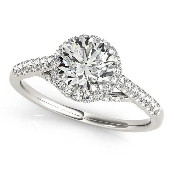 Carole Round Center Stone Cathedral Halo Engagement Ring