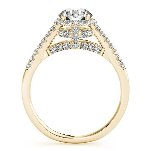 Carole Round Center Stone Cathedral Halo Engagement Ring