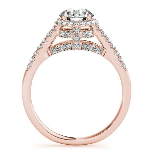 Carole Round Center Stone Cathedral Halo Engagement Ring