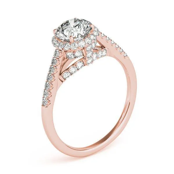 Carole Round Center Stone Cathedral Halo Engagement Ring