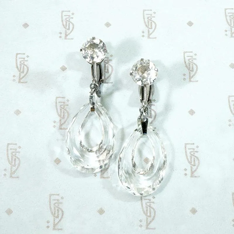 Carved Crystal & Sterling Silver Deco Earrings