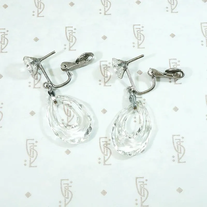 Carved Crystal & Sterling Silver Deco Earrings