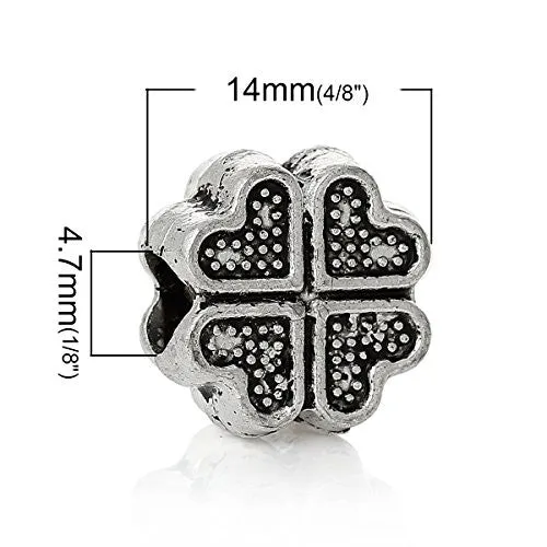 Carved Four Leaf Clover Bead Compatible for Most European Snake Chain Bracelet