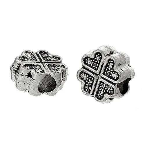 Carved Four Leaf Clover Bead Compatible for Most European Snake Chain Bracelet