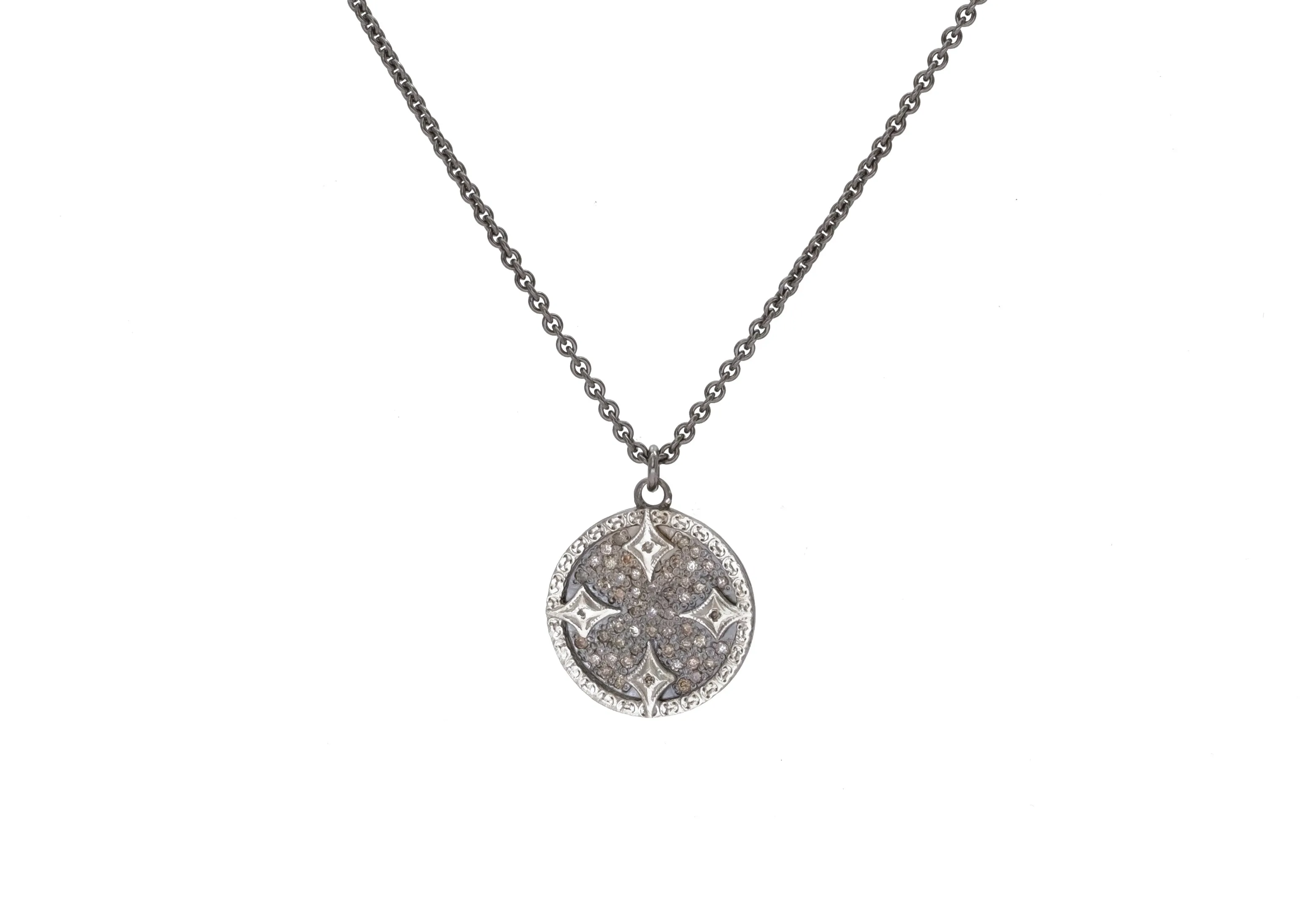 Carved Pave Disc Necklace