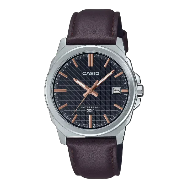 Casio Brown Leather Strap Black Dial Quartz Watch for Gents - MTP-E720L-5AVDF