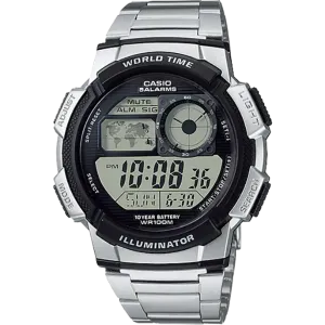 Casio Illuminator Silver Stainless Steel Black Dial Quartz Watch for Gents - AE-1000WD-1AVDF(AG)
