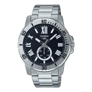 Casio Silver Stainless Steel Black Dial Quartz Watch for Gents - MTP-VD200D-1BUDF