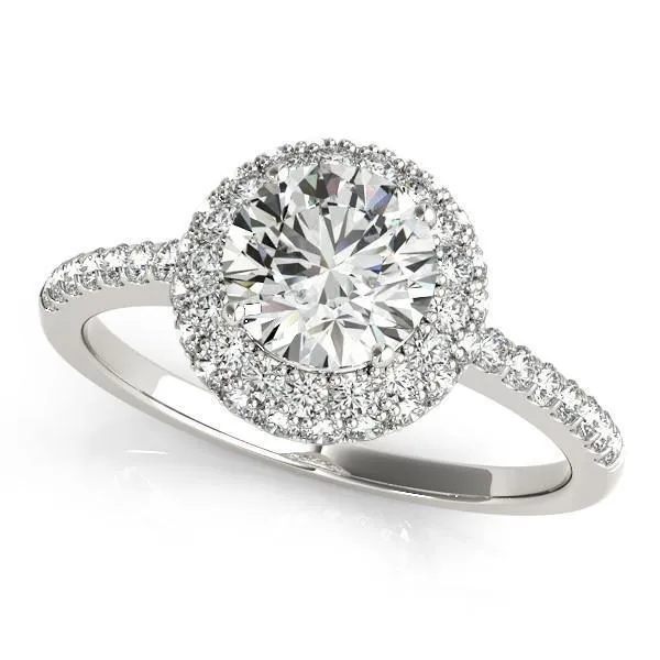 Cassidy Round Center Stone Double Diamond Halo Half Dome Basket Engagement Ring