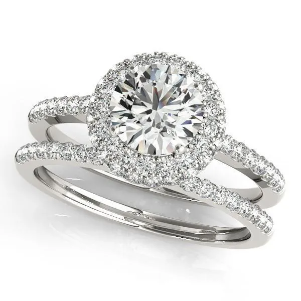 Cassidy Round Center Stone Double Diamond Halo Half Dome Basket Engagement Ring