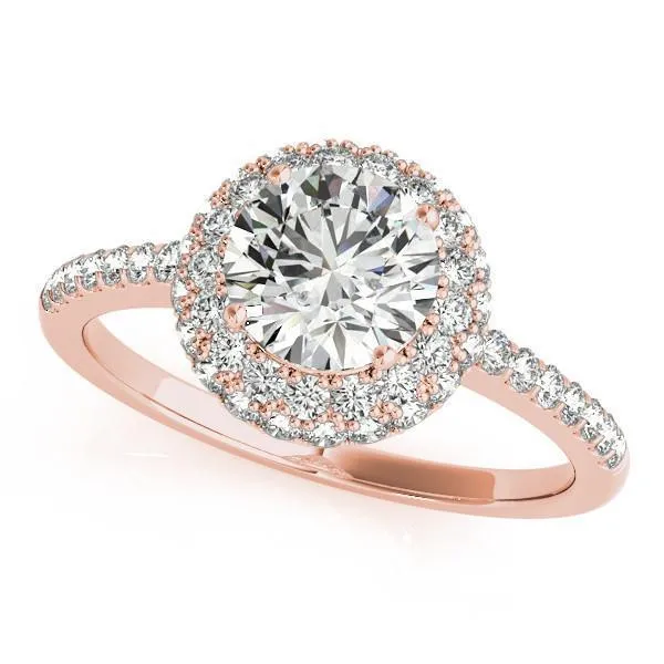 Cassidy Round Center Stone Double Diamond Halo Half Dome Basket Engagement Ring