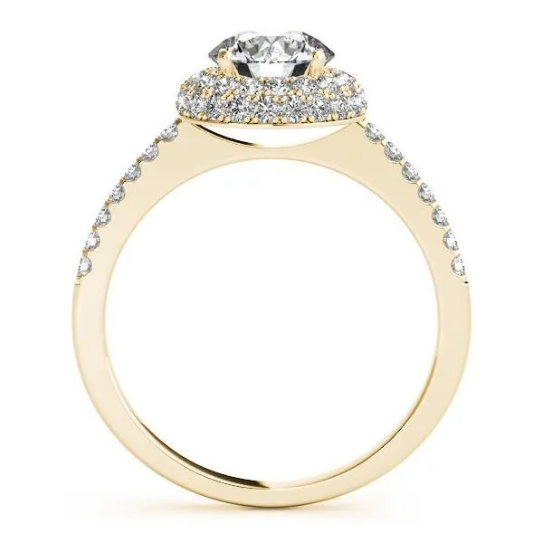 Cassidy Round Center Stone Double Diamond Halo Half Dome Basket Engagement Ring