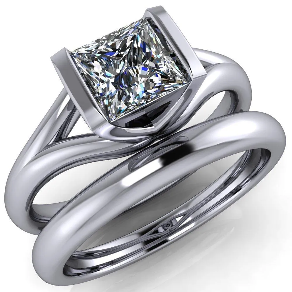 Cheshire Princess/Square Split Shank Half Bezel Engagement Ring
