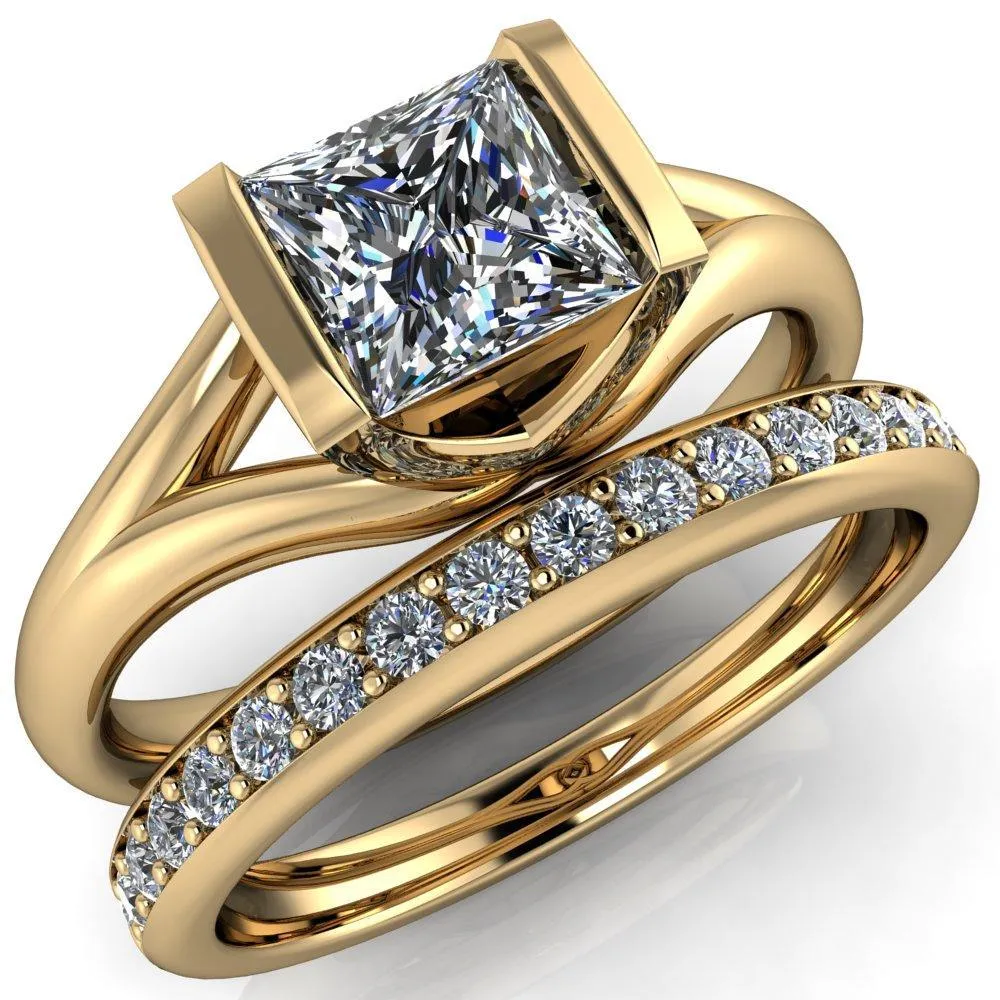 Cheshire Princess/Square Split Shank Half Bezel Engagement Ring