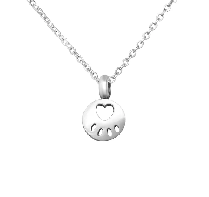 Children's Necklaces:  Surgical Steel Paw Disc on 16" (40cm) Chain