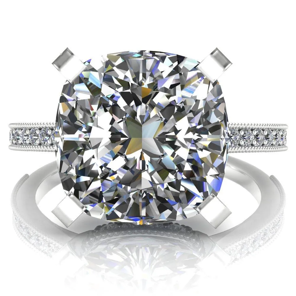 Christine Cushion Center Stone Half Eternity Milgrain Cathedral Setting Ring