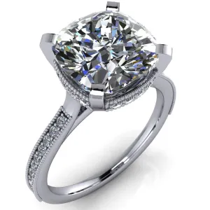 Christine Cushion Center Stone Half Eternity Milgrain Cathedral Setting Ring