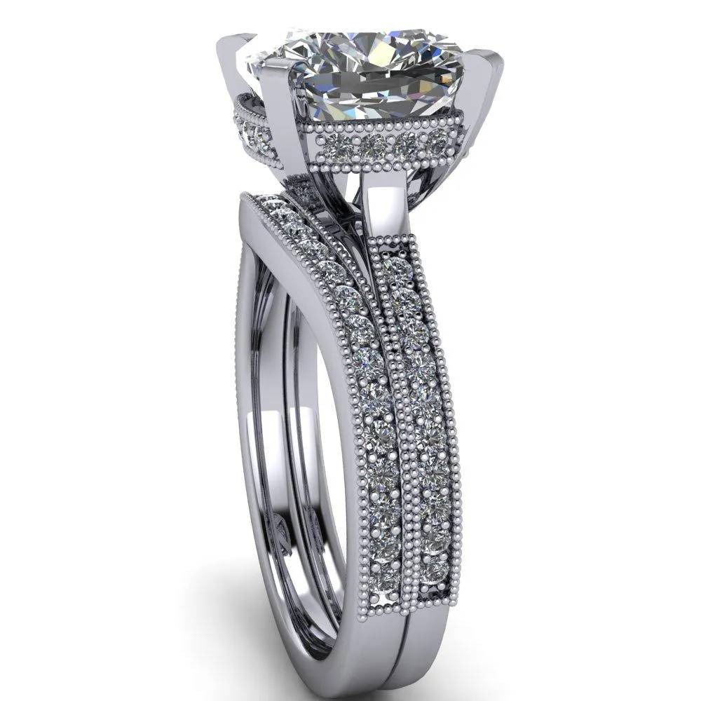 Christine Cushion Center Stone Half Eternity Milgrain Cathedral Setting Ring
