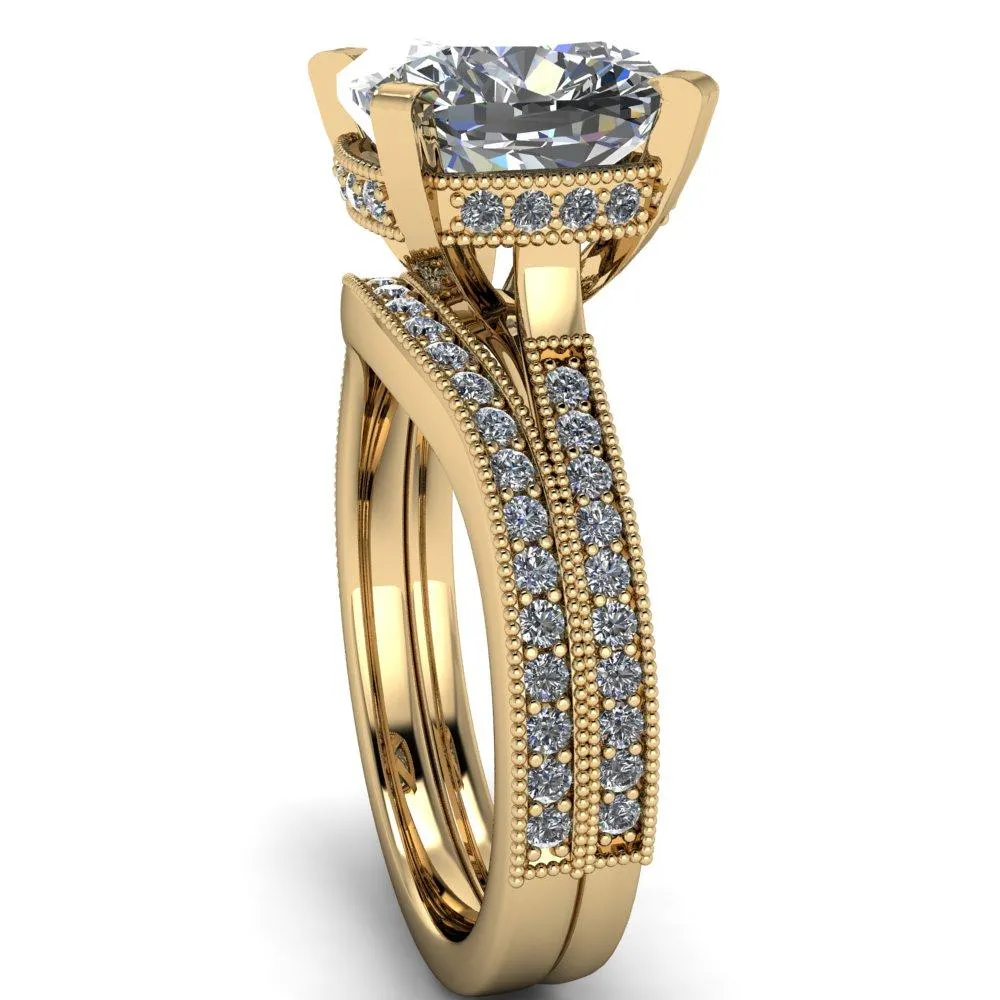 Christine Cushion Center Stone Half Eternity Milgrain Cathedral Setting Ring