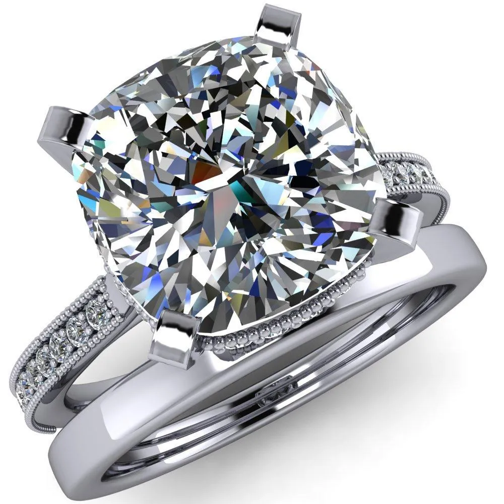 Christine Cushion Center Stone Half Eternity Milgrain Cathedral Setting Ring