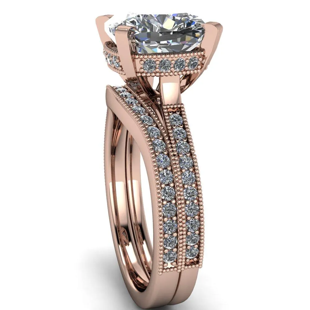 Christine Cushion Center Stone Half Eternity Milgrain Cathedral Setting Ring