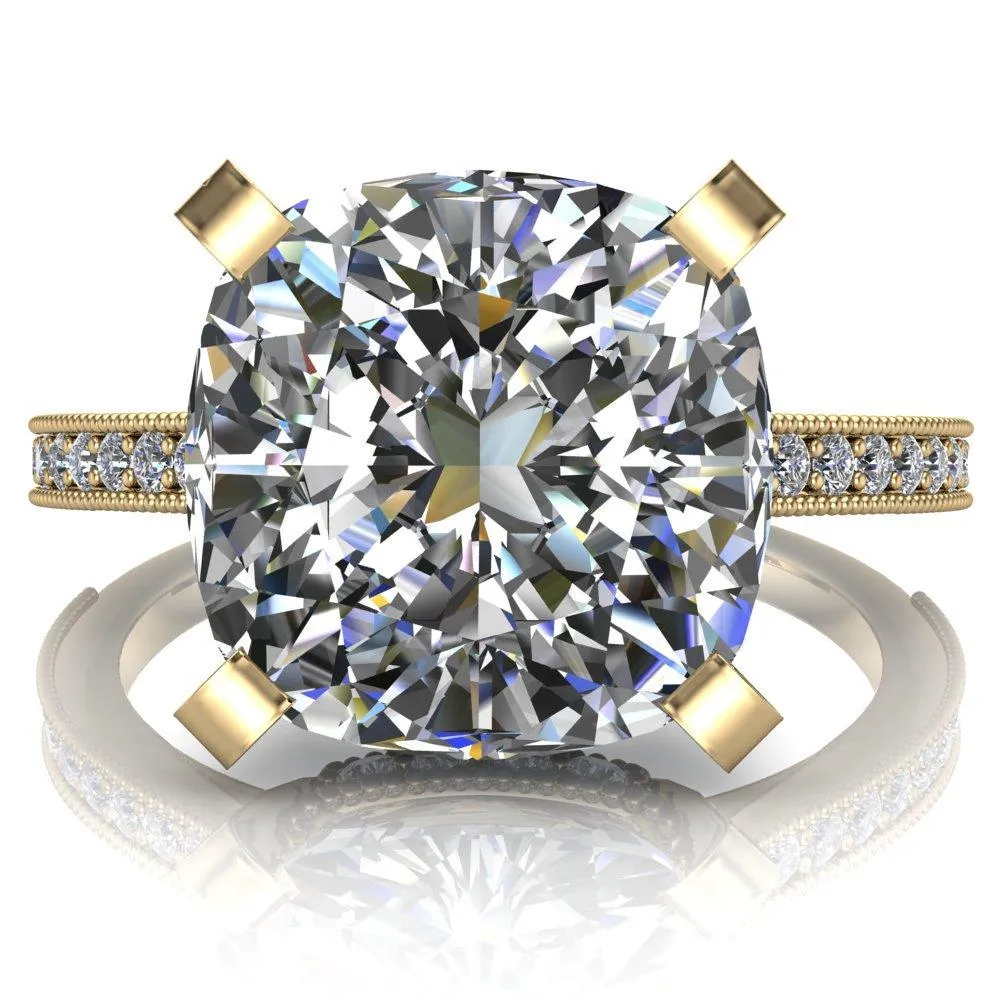 Christine Cushion Center Stone Half Eternity Milgrain Cathedral Setting Ring
