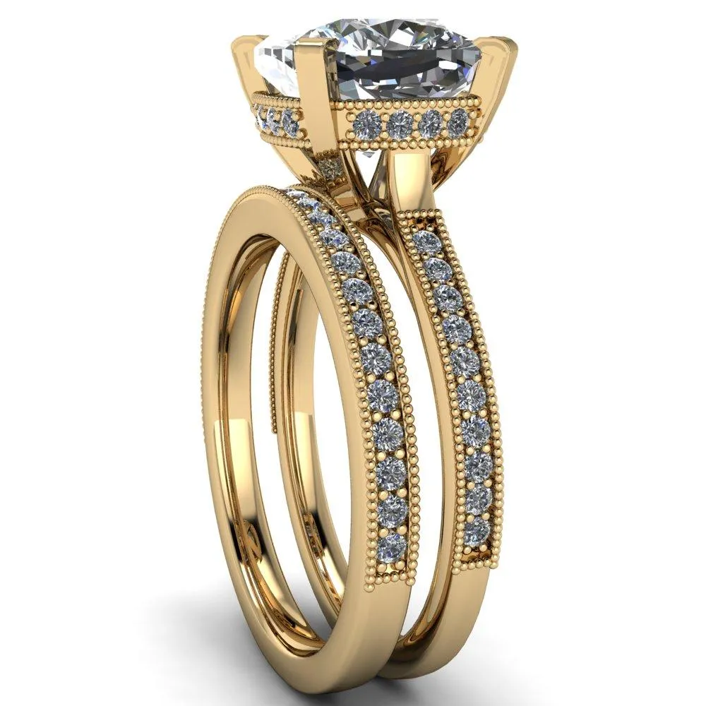 Christine Cushion Center Stone Half Eternity Milgrain Cathedral Setting Ring