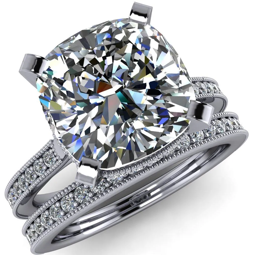Christine Cushion Center Stone Half Eternity Milgrain Cathedral Setting Ring