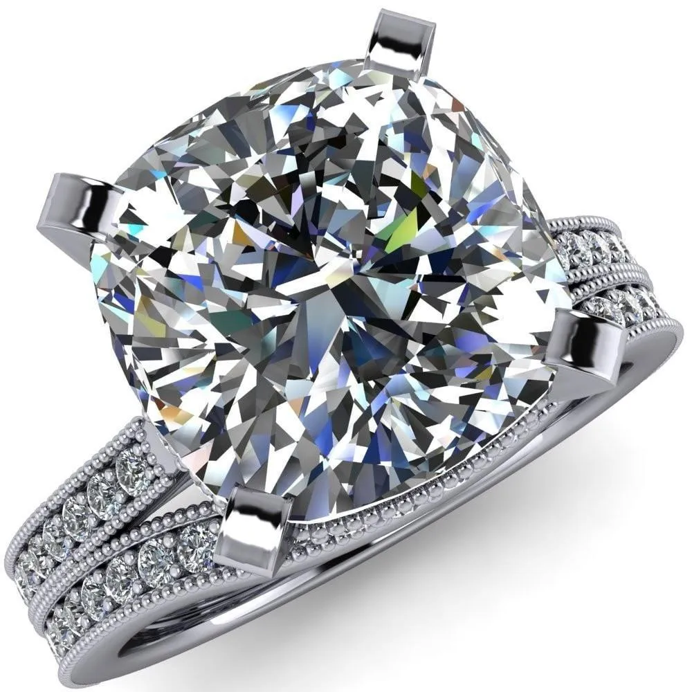 Christine Cushion Center Stone Half Eternity Milgrain Cathedral Setting Ring