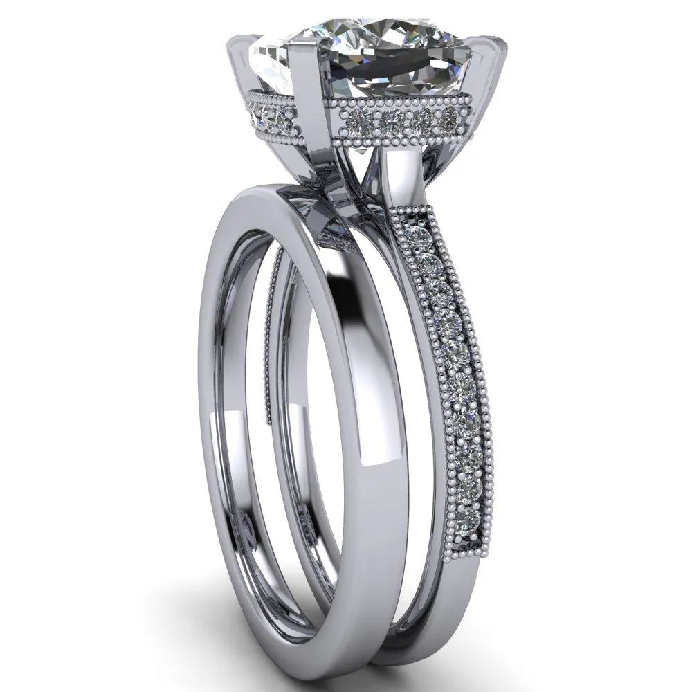 Christine Cushion Center Stone Half Eternity Milgrain Cathedral Setting Ring