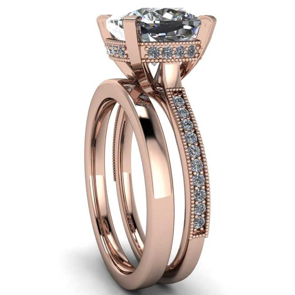Christine Cushion Center Stone Half Eternity Milgrain Cathedral Setting Ring