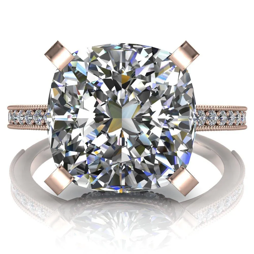 Christine Cushion Center Stone Half Eternity Milgrain Cathedral Setting Ring