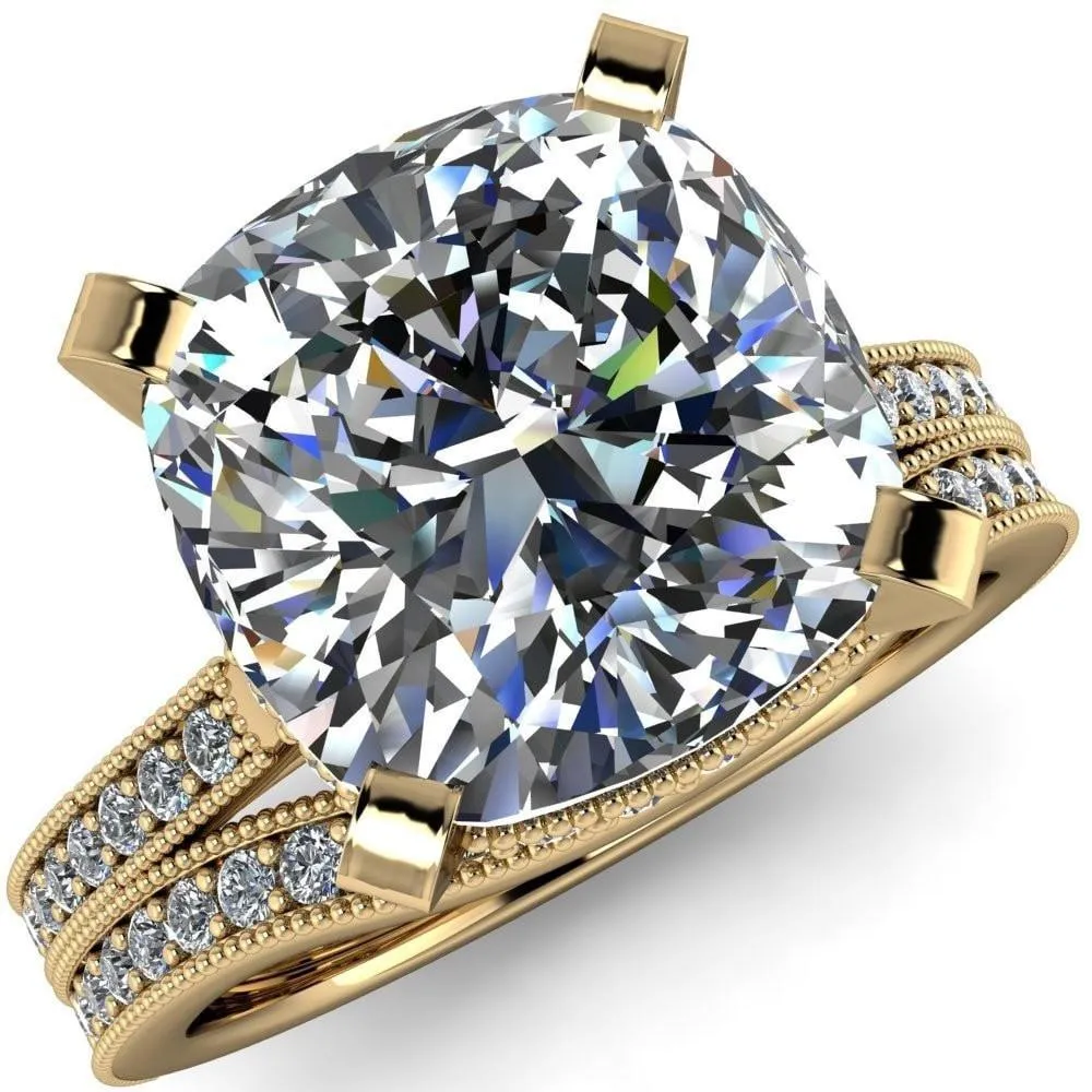 Christine Cushion Center Stone Half Eternity Milgrain Cathedral Setting Ring