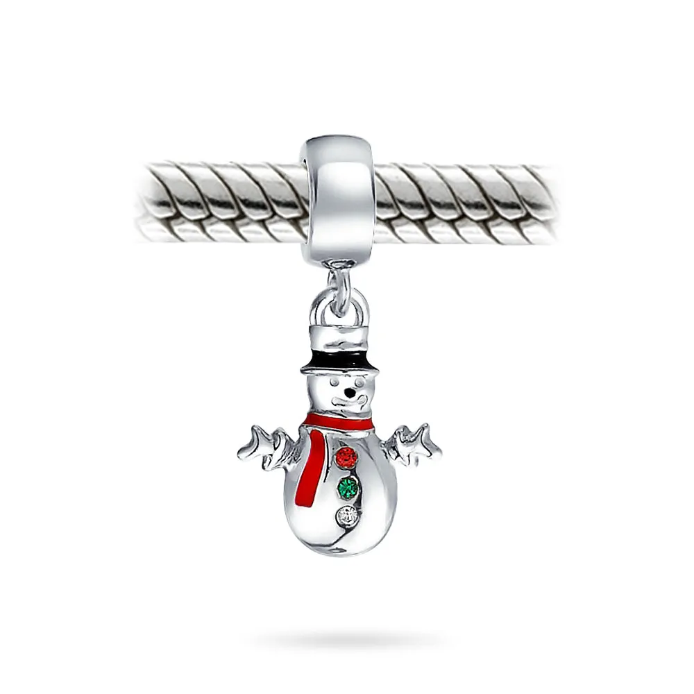 Christmas Charm Bead Frosty Snowman Dangle for Bracelets Sterling Silver