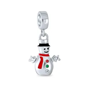Christmas Charm Bead Frosty Snowman Dangle for Bracelets Sterling Silver