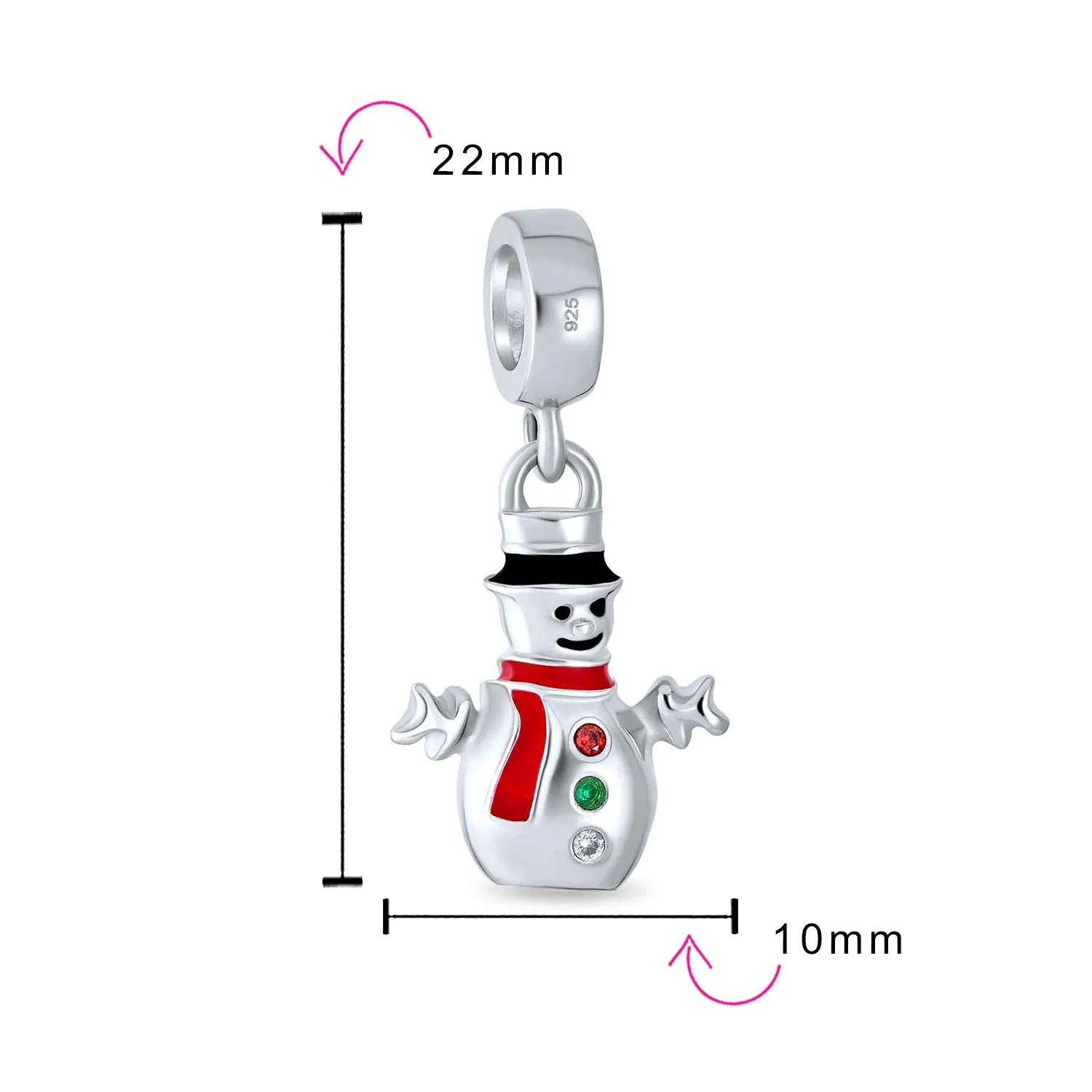 Christmas Charm Bead Frosty Snowman Dangle for Bracelets Sterling Silver