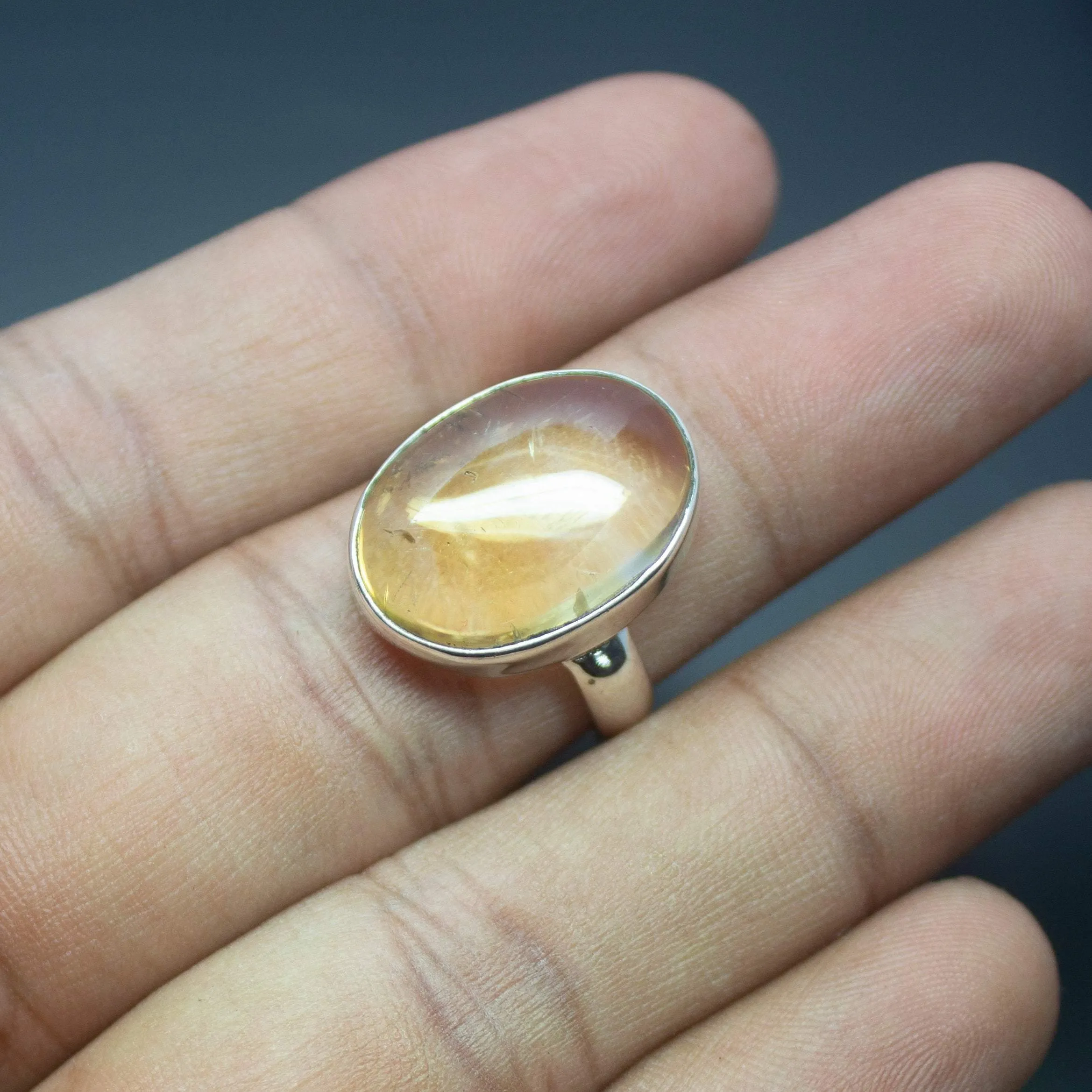 Christmas Gift, 5.87g, Handmade Natural Citrine Bezel 925 Sterling Silver Ring