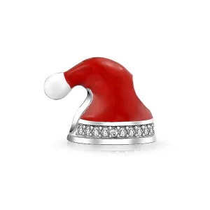 Christmas Red Santa Clause Hat Crystal Charm Bead 925 Sterling Silver