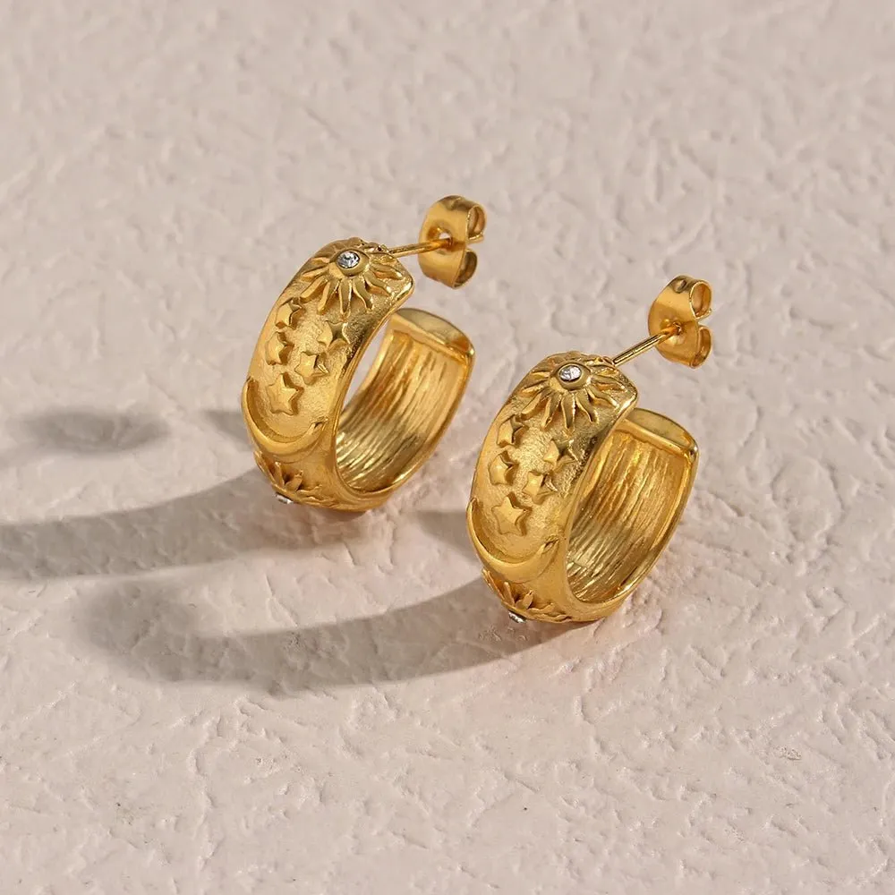 Chunky Astrology Embossed Hoop Earrings