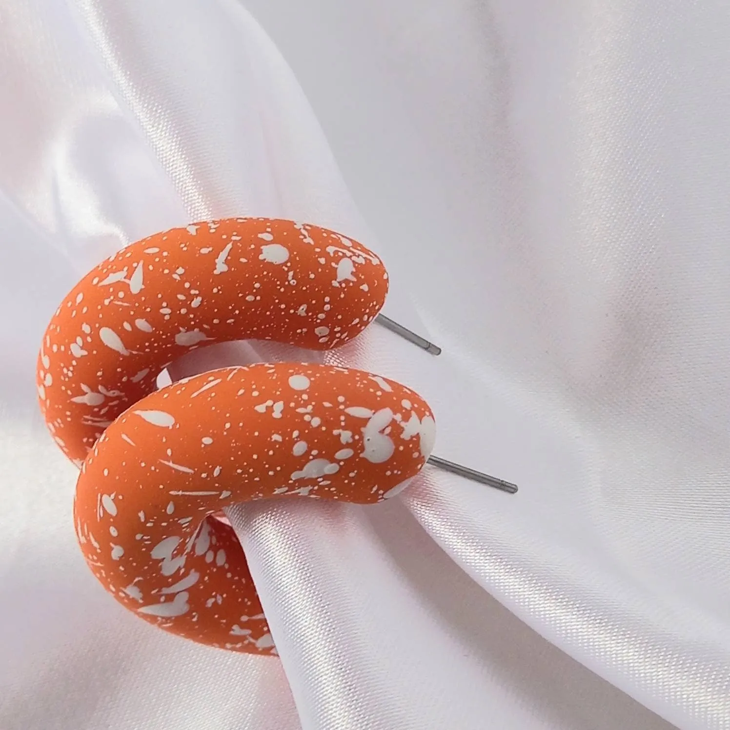 Chunky Orange Speckled Hoop Earrings - Orange Earrings,Chunky Hoop Earrings,Orange Hoop Earrings In The UK,Orange Hoop Earrings In The UK